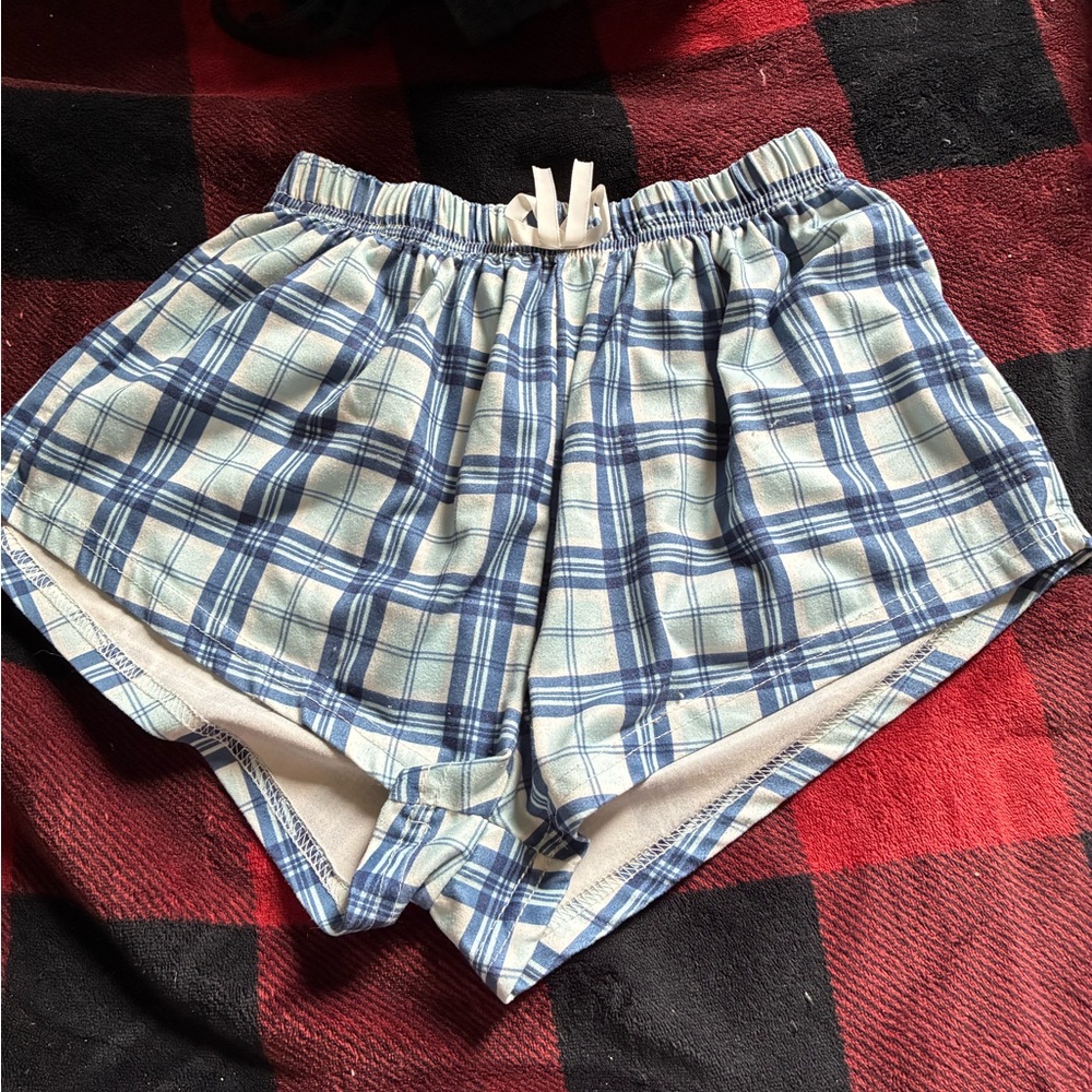 SHEIN Blue Plaid Athletic Lounge Shorts